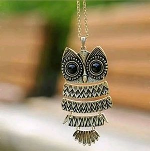 Long Vintage Style Owl Pendant on Bronze Necklace